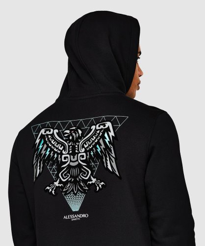 Alessandro Zavetti Aztec Beam Back-logo Hoodie Voor Over Het Hoofd Gitzwart